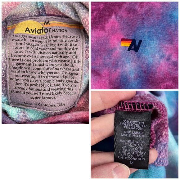 Aviator Nation Ninja Pullover Hoodie Tie Dye Unisex Size Medium Blue Purple - Picture 13 of 16